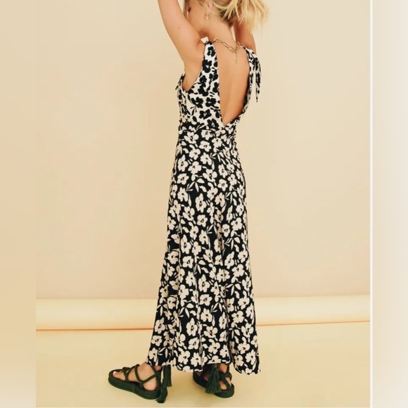 Vrg Grl Chic Black and White Floral Maxi Dress V Neck Tie Strap Size 16 - Picture 7 of 7